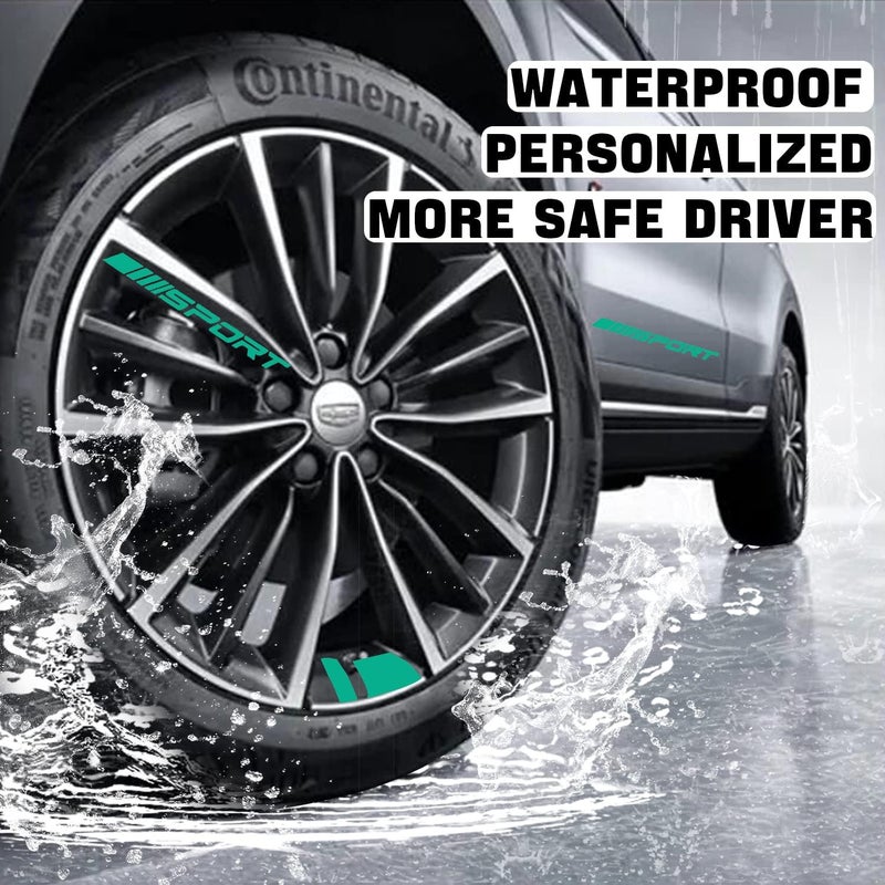 Pincuttee 14pcs Car Decal Stickers,Wheel Rim Decal Sticker,Sport Logo Reflective Stickers,Sport Emblem Car Rear Bumper Sticker,Rear Mirror Decals for All Vehicles(Green,14PCS) - Image 3